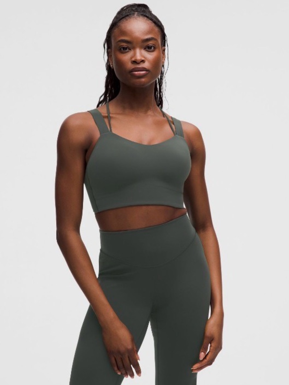 Lululemon Like a Cloud Long Line bra, size 12 D/DD, dark green